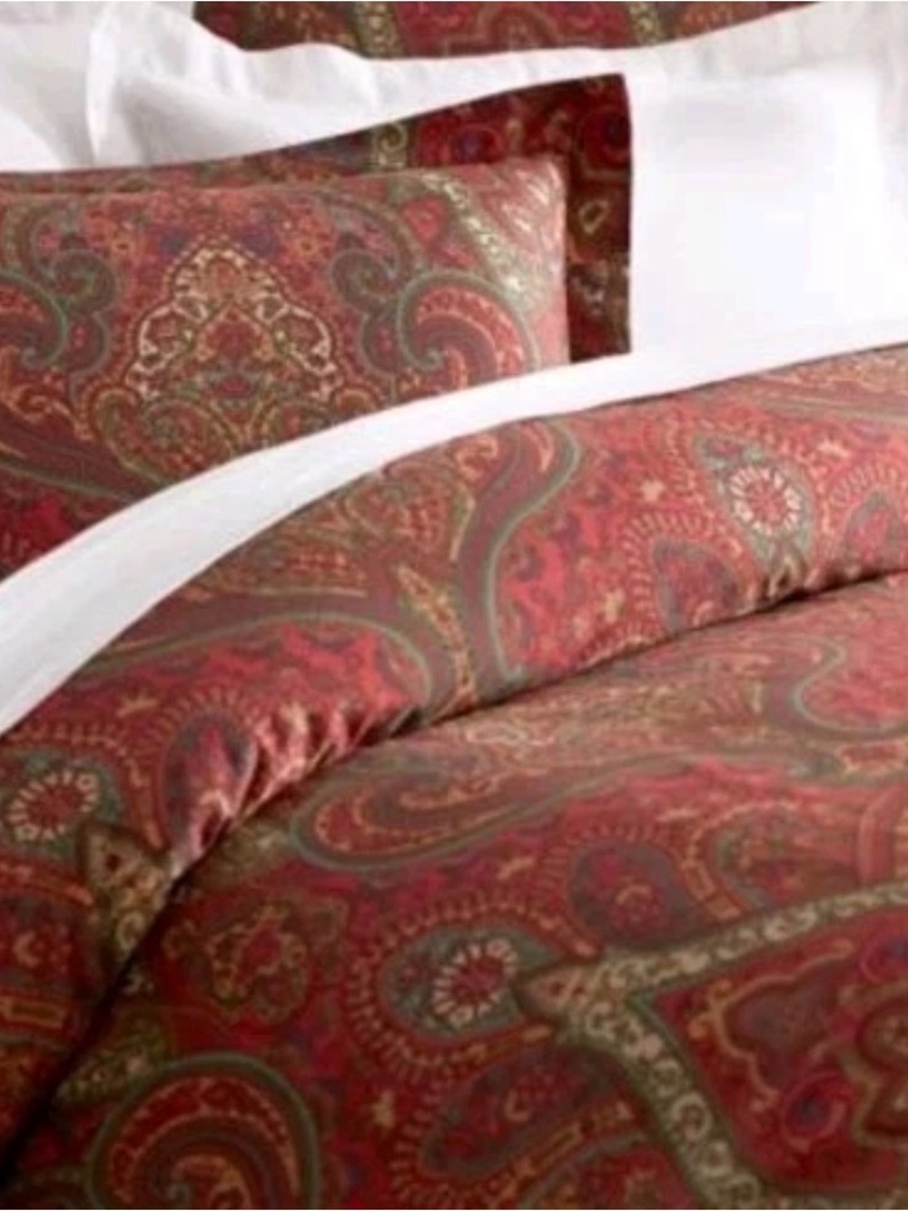 POTTERY BARN MIRA RED GREEN PAISLEY SATEEN 4 piece DUVET SET & 3 SHAMS